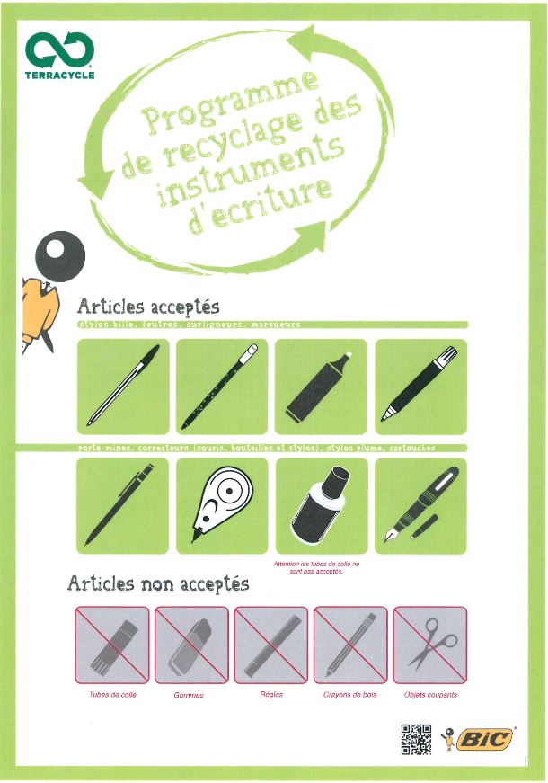 Consignes Recyclage des stylos