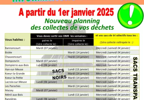 Nouveau planning des collectes de vos déchets